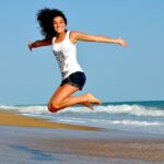woman, beach, jump, nature, happy woman, female, happy, smiling, smile, waves, sand, sea, ocean, ocean waves, brunette, brunette woman, jumping girl, shore, seashore-332278.jpg